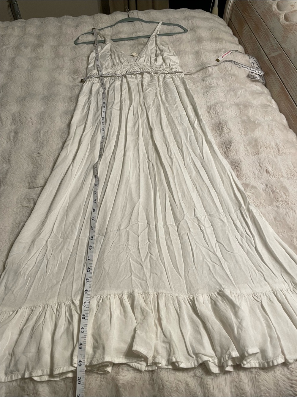 Bohemian Cream Crochet-Trim Maxi Dress with V-Neck - Picture 6 of 13
